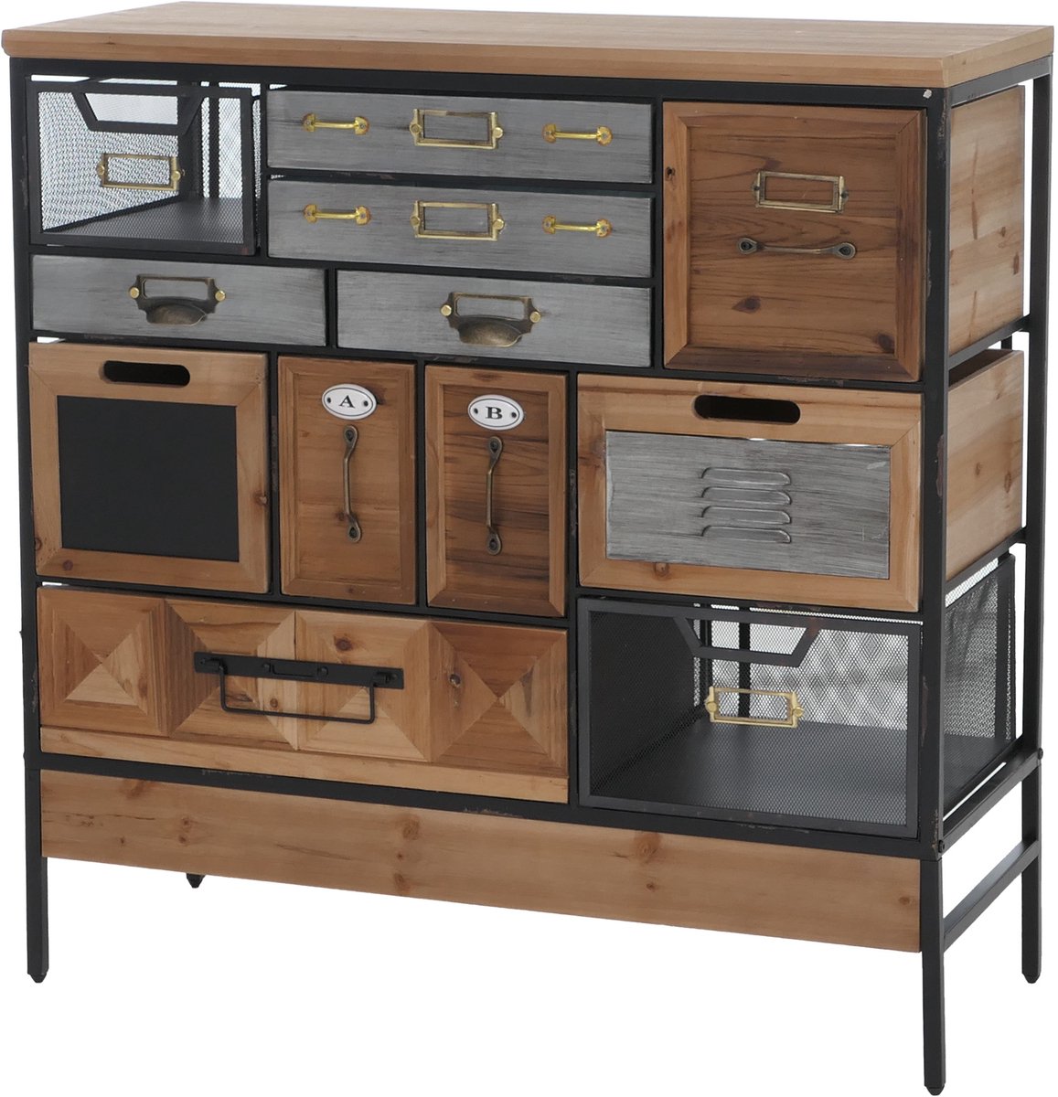 Apothekerskast MCW-Q77, hoge kast met lades, industriële vintage/shabby-stijl, hout en metaal, 85x84x36 cm