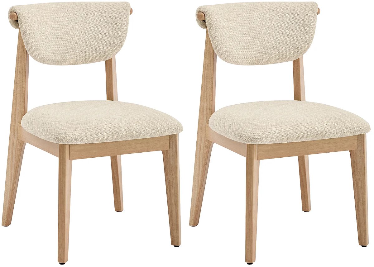 Vente-unique Set van 2 stoelen in teddystof en heveahout - Crème GABIEL