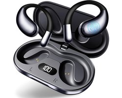 Open Ear Bluetooth Oordopjes, Draadloze Sport Oordopjes met Oorhaak, Bluetooth 5.4, IPX7, 50 uur Speeltijd, ENC Mic, LED Display, Koptelefoon voor Hardlopen Fitness
