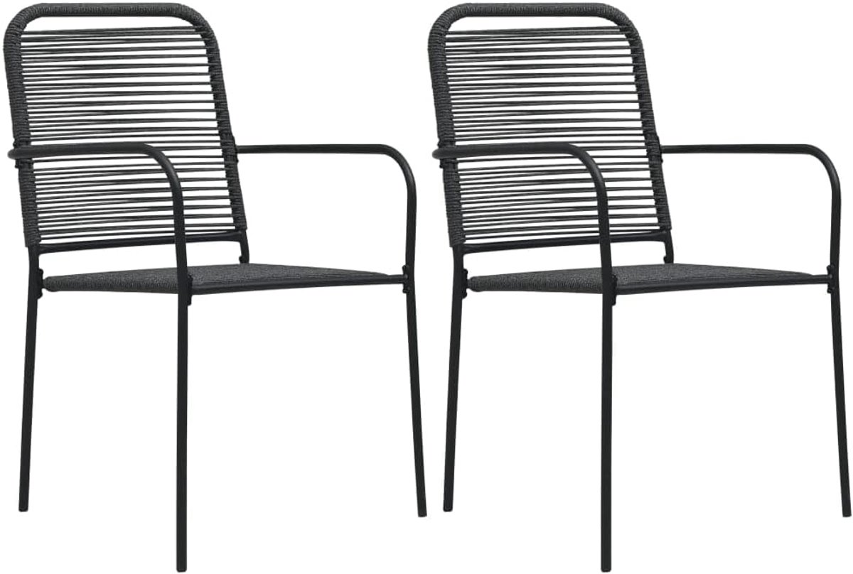 Set van 2 minimalistische stoelen voor buiten, frame van gepoedercoat staal en geweven katoenen touw, weer- en uv-bestendig, comfortabele tuinstoelen
