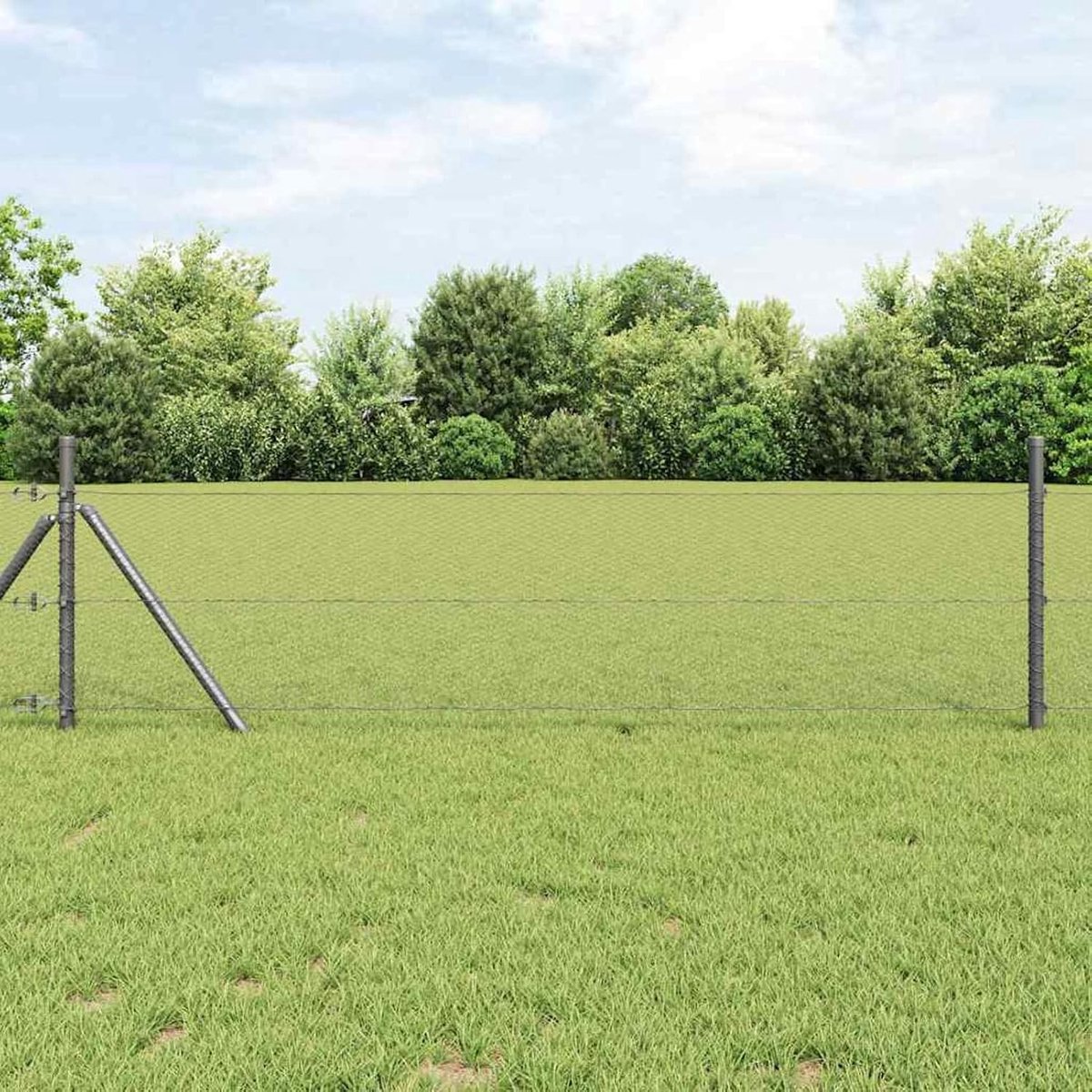 Palen 7 stuks grijs Ø 32 mm 80 cm gegalvaniseerd staal, hekstangen metalen palen voor draadhekken tuinhek binnenplaats wilgenhek buiten 3352761