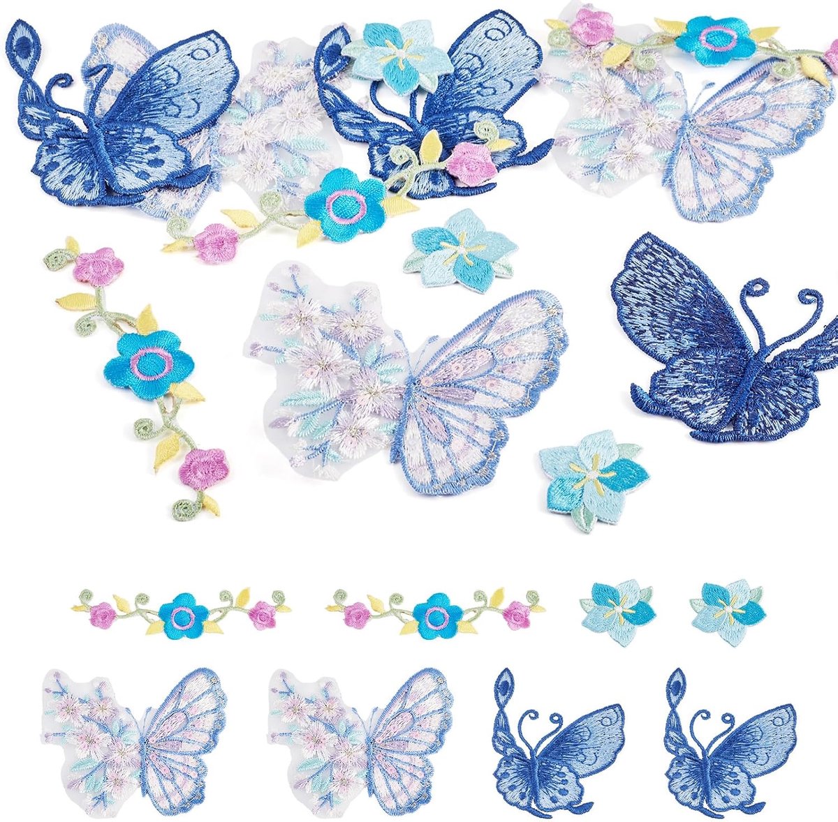 12 Stuks Bloem Vlinder Opstrijkbare Patches Bloemen Borduurwerk Doek Patches Breien Naai Applique Reparatie Patch Voor Jeans Jassen Kleding Hoed Decor