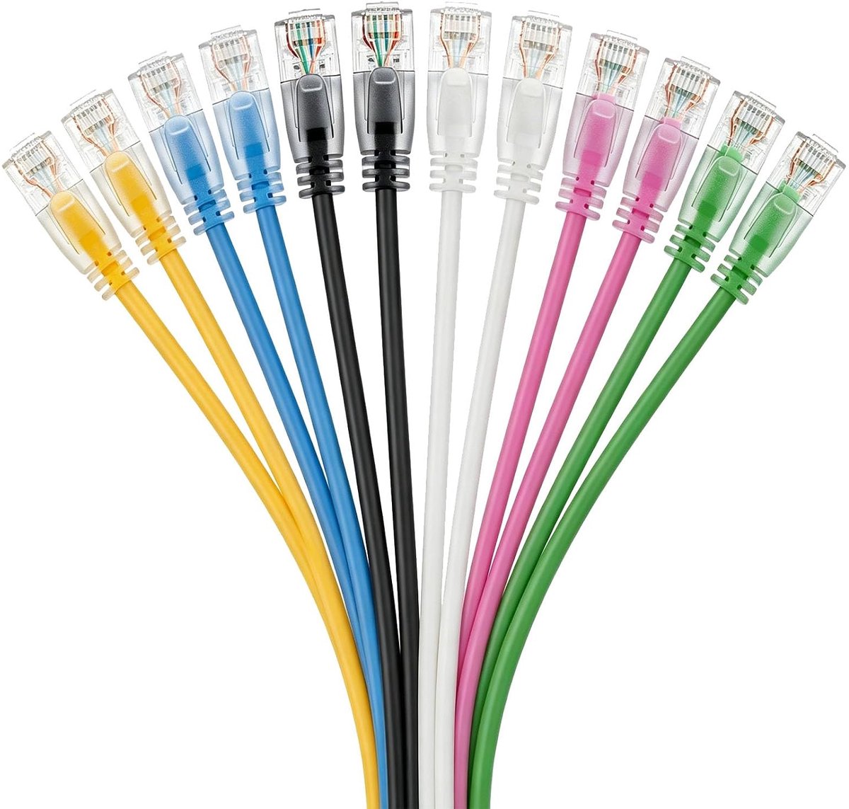 Cat6a LAN-kabel 0,15 m (12 stuks), 10 Gbps kleurrijke patchkabel voor patchpaneel