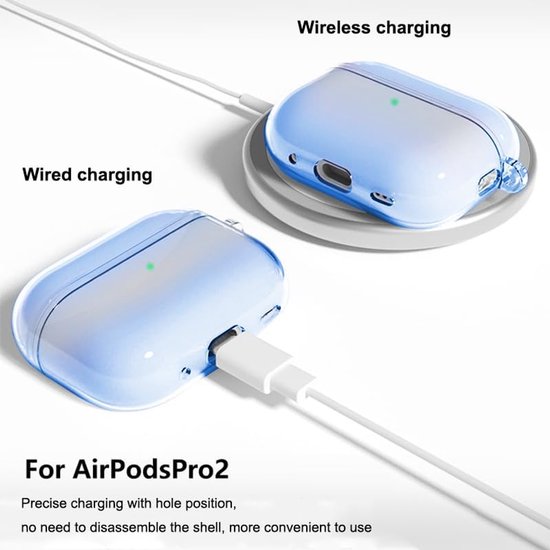 Beschermhoes voor AirPods Pro 3, led zichtbaar aan de voorkant, met sleutelhanger en reinigingsset, karabijnhaak-sleutelhanger, beschermhoes van TPU, compatibel met AirPods Pro 3. (blauw) — afbeelding 4
