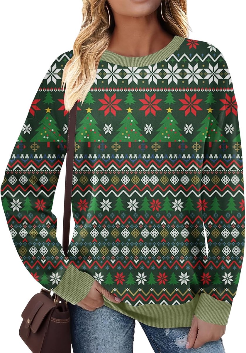 Trui dames sweatshirt lange mouwen ronde hals contrast lange mouwen