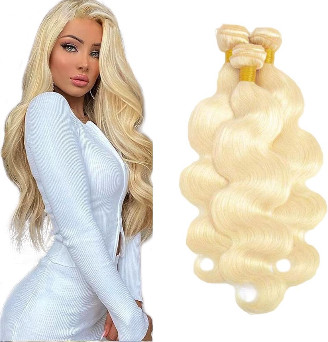 Dames Bundles Human Hiar Unprocessed Brazilian Virgin Body Wave Human Hair Extensions #613 Light Blonde Mensliches Haar Bundle With Minimal Shedding For Women 12 14 16 Inch