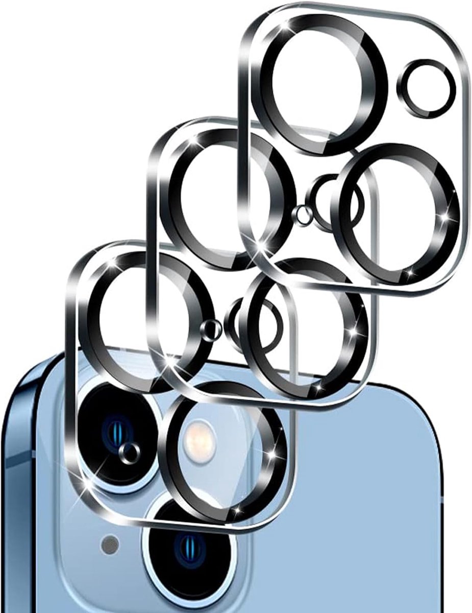 3 stuks camera-beschermglas, compatibel met iPhone 14/iPhone 14 Plus, 3D stereoscopische lensfolie, krasbestendig, 9H hardheid, HD, volledige camerabescherming.