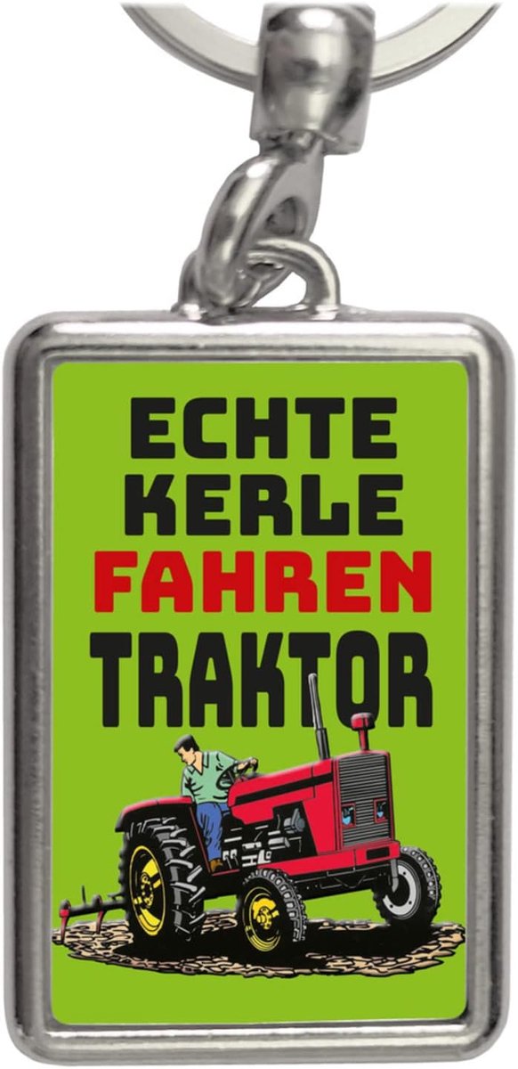 Kerels rijden tractor sleutelhanger in zwart als cadeau voor echte boeren en boeren die van hun werk houden en het dorpsleven leven als geen ander dorpkind in