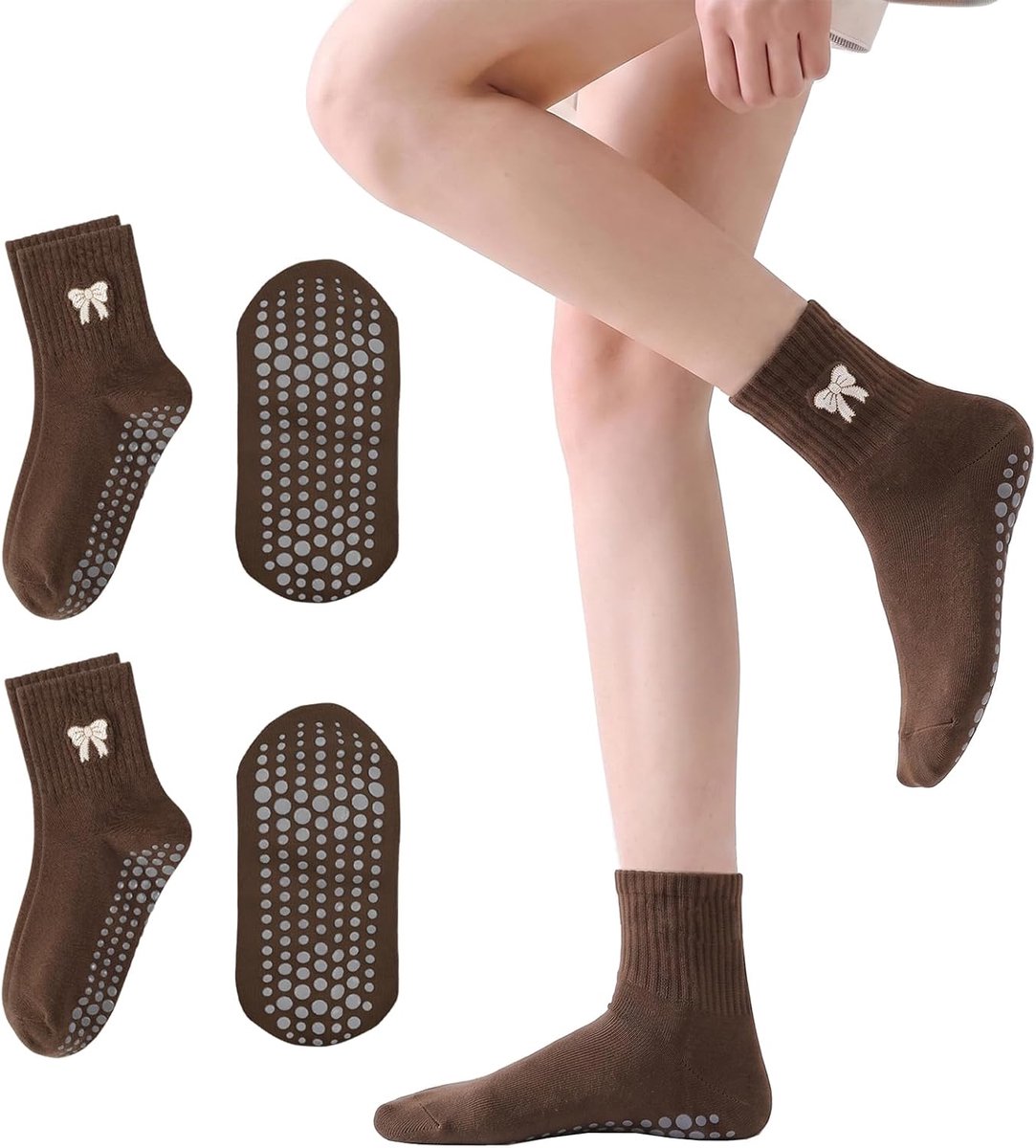 Sokken voor Vrouwen, Antislip Grippy Boog Borduurwerk Yoga Sokken voor Fitness Ballet Bar Werk & Dans