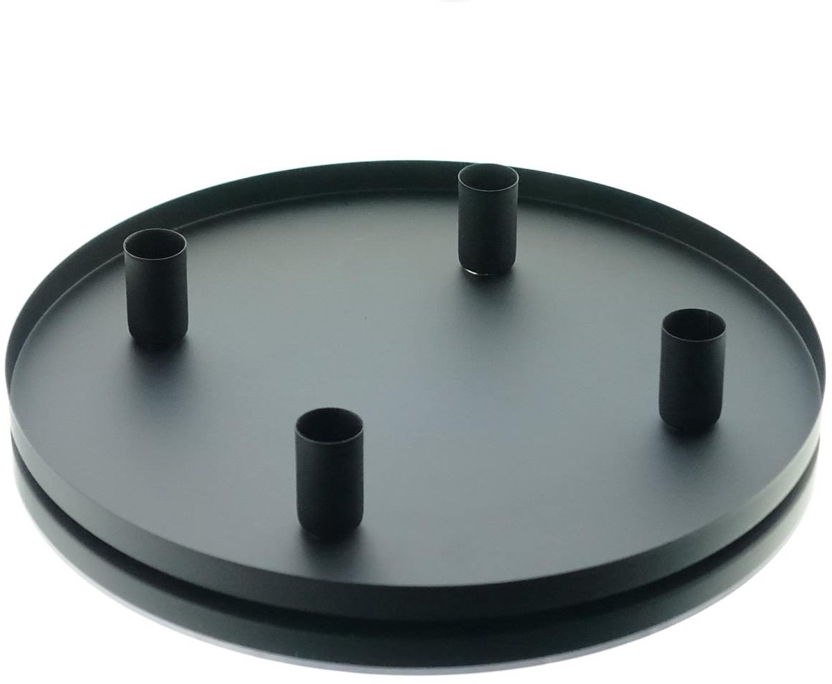 Kaemingk dienblad zwart met 4 magneet-kaarshouders Ø 30 cm metaal