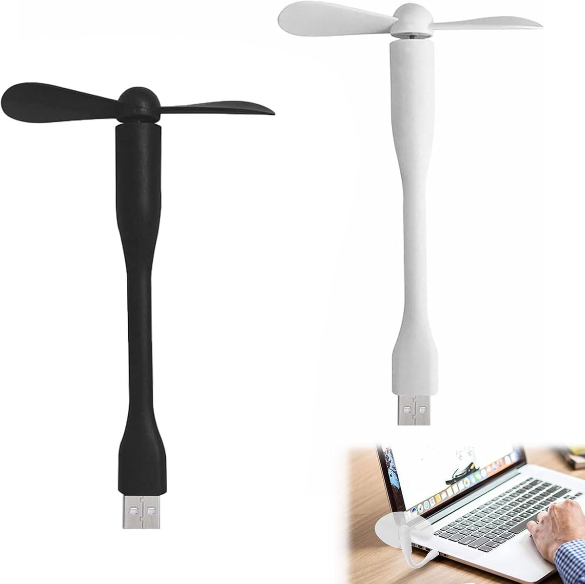 Mini-USB-ventilator,USB-ventilator met Flexibele Hals,2 Stuks (Zwart+Wit)