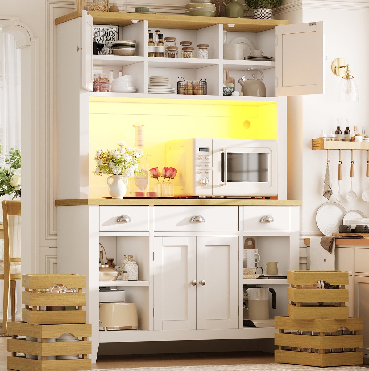 MODENUIT Keukenkast 120 x 40 x 188 cm - Rgb-Ledverlichting en Soft-Close - Keuken - MDF - Wit