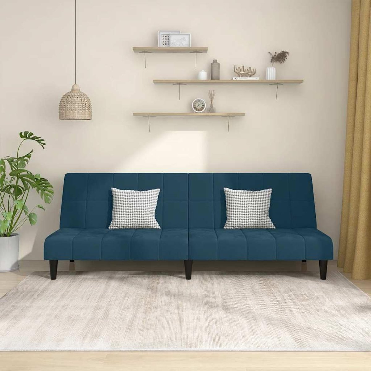 2-zits Blauw Fluwelen Bedbank met Verstelbare Rugleuningen en Robuuste Houten Lijst voor Woonkamer en Kantoor