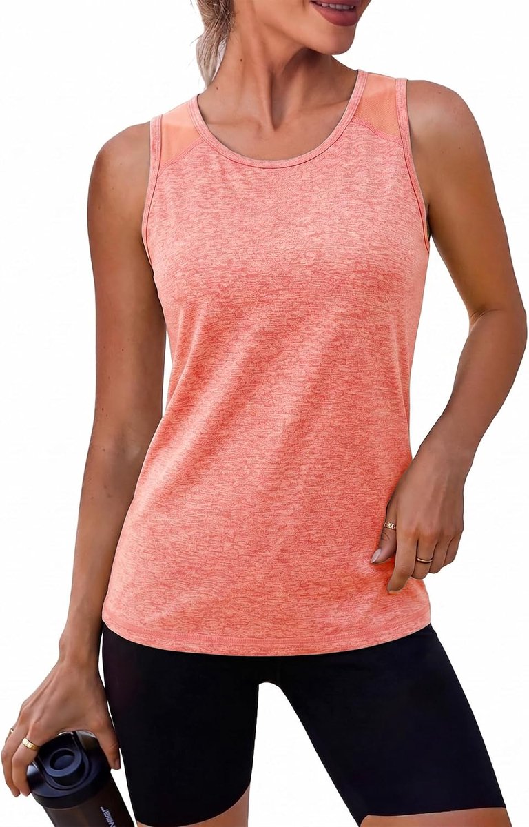 Sporttop voor dames, ronde hals, mouwloos, ademend, top met mesh-schouders, voor yoga, fitness, zomer, sportshirt, bovenstuk