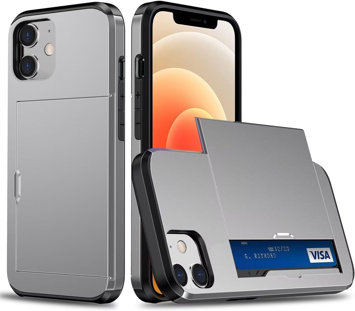 Telefoonhoesje voor iPhone 12 Mini/iPhone 13 Mini, siliconen telefoonhoes met kaartenvak, siliconen TPU-telefoonhoes, dun, zacht, schokbestendig, flexibel, telefoonhoes, bumper, portefeuille