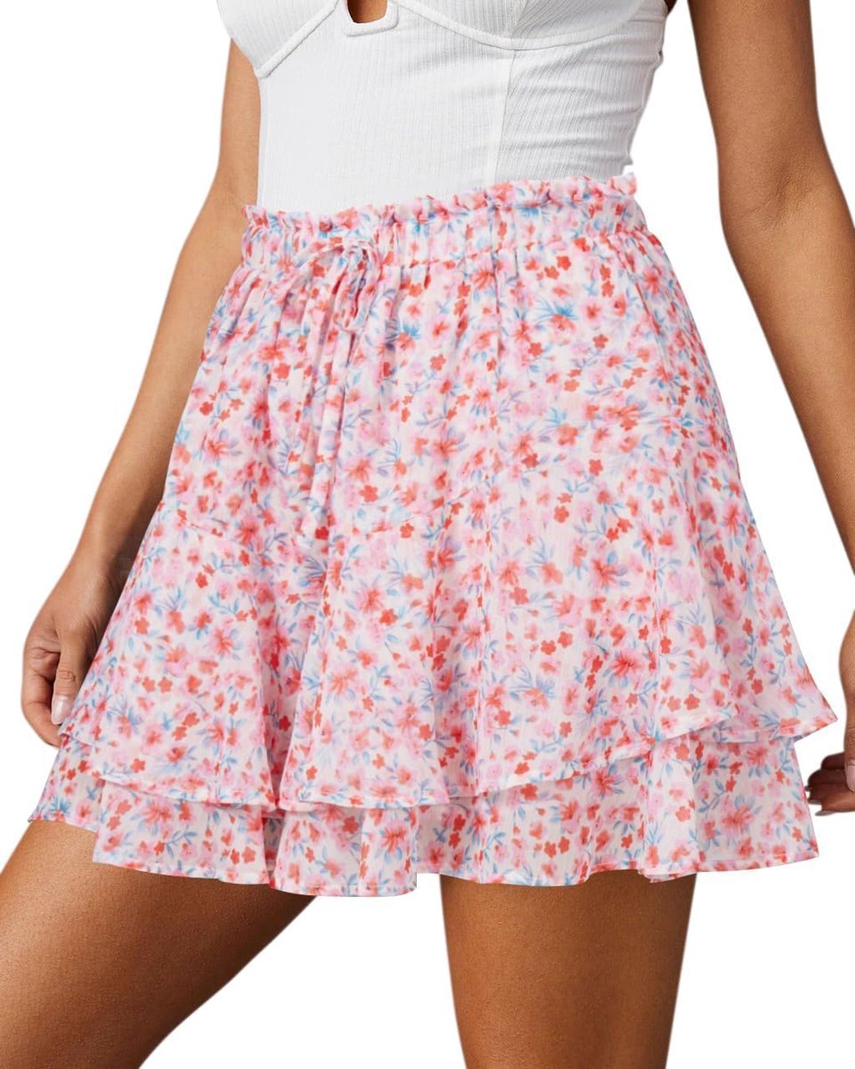 Boho lichte zomerrok brede shorts dubbellaags ruches chiffon rok vakantie bloemen minirok shorts