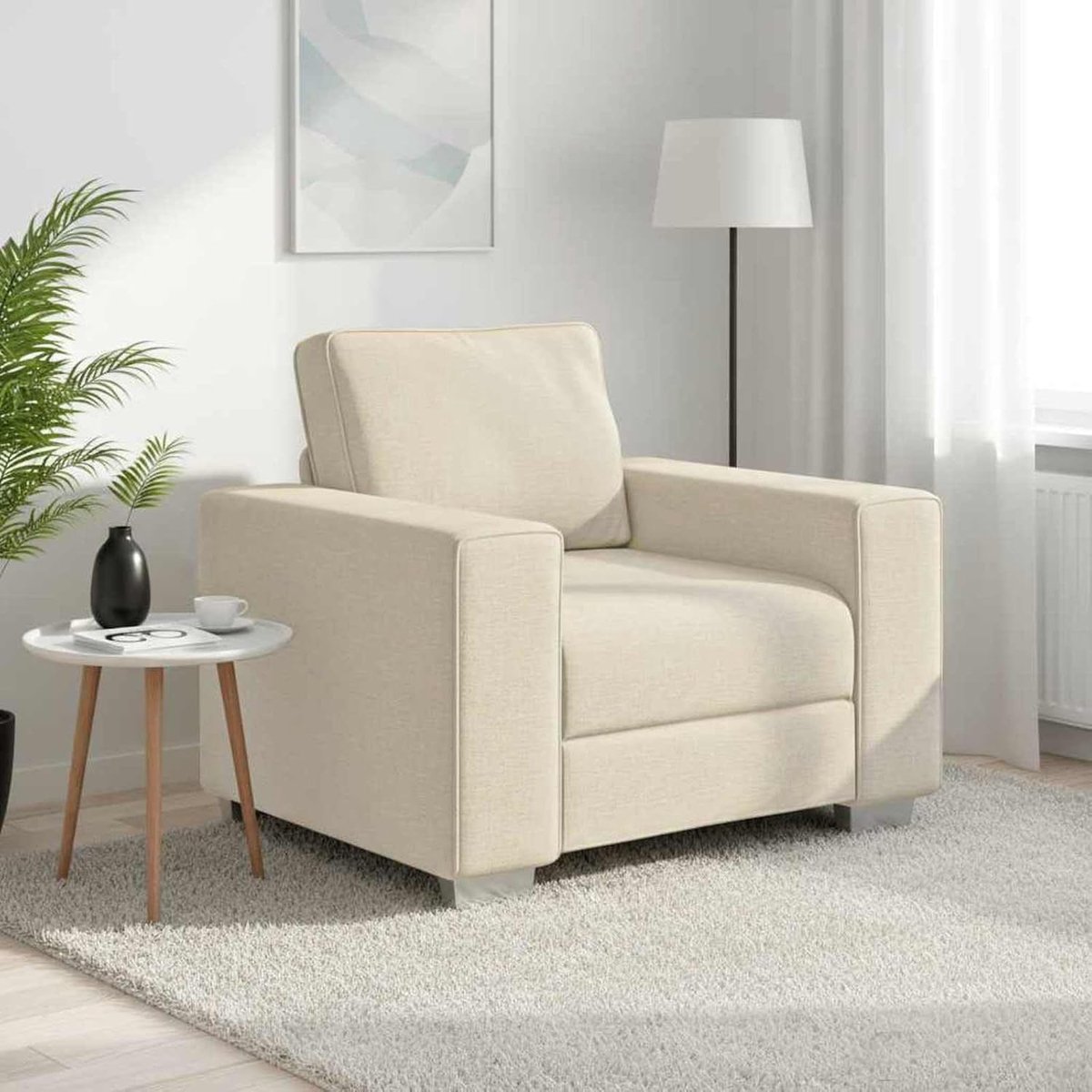 Linnenmix sofa 100 x 77 x 82 cm met ademende stof en brede armleuningen voor moderne woonkamer, elegant design en duurzaam metalen frame, comfortabel
