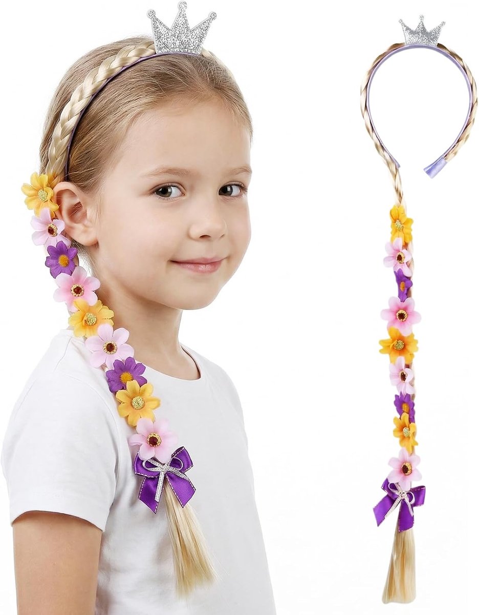 Pruik voor kinderen, vlecht voor meisjes, haaraccessoires voor vlechten, haarband met vlecht voor kinderverjaardagsfeest, geschenken, carnaval, themafeest, kostuumaccessoires, rollenspike