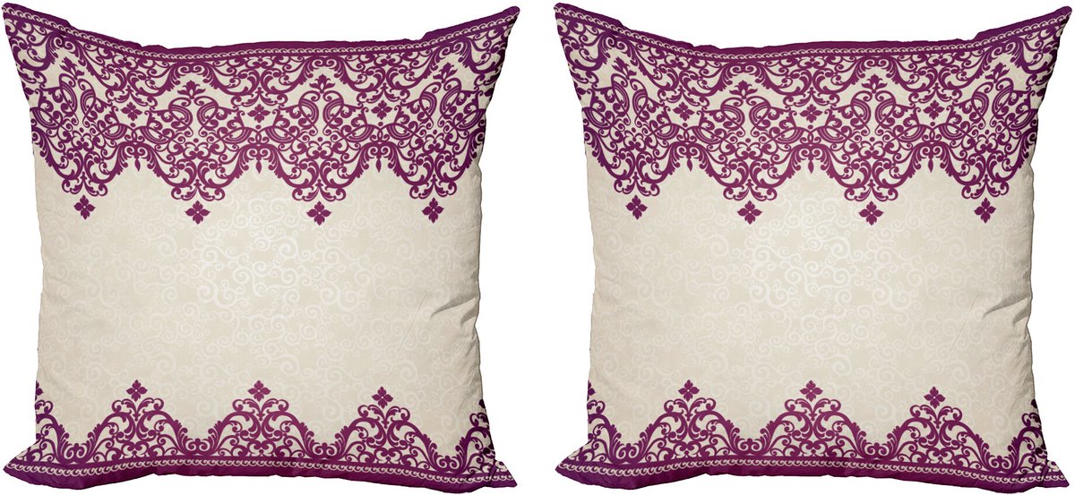 ABAKUHAUS Türkisch-Patroon Sierkussenhoes Set van 2, Rokoko-Spirale, Modern Accent Dubbelzijdige Digitale Print, 40x40, Fuchsia Beige