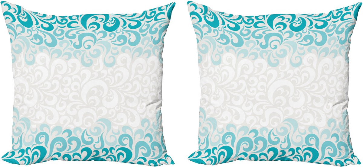 ABAKUHAUS Abstract Sierkussenhoes Set van 2, Bloemen klassischer Ontwerp, Modern Accent Dubbelzijdige Digitale Print, 45x45, Teal Turquoise Wit
