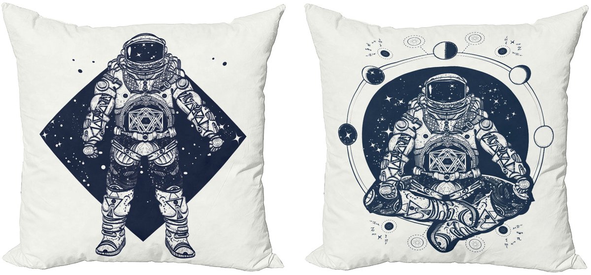 ABAKUHAUS Weltraum Sierkussenhoes Set van 2, Galactic Astronaut Kunst, Modern Accent Dubbelzijdige Digitale Print, 40 x 40 cm, Nachtblau