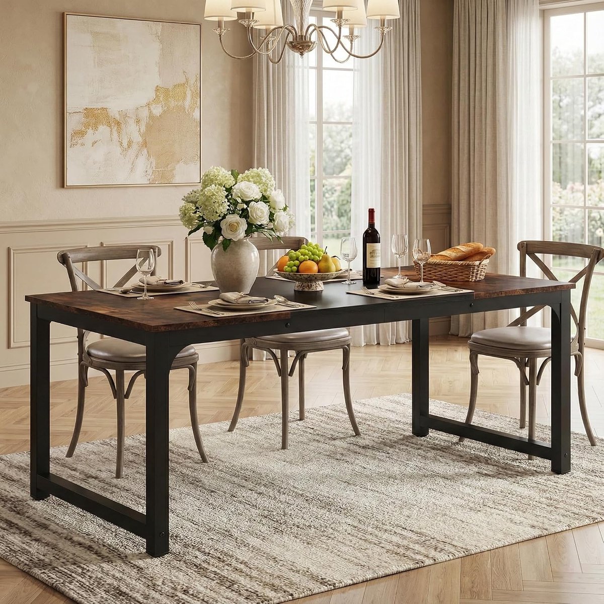 180cm Eettafel, Rechthoekige Eetkamertafel, Dining Table for 6-8, Industriële Eettafel, Large Kitchen Dining Table, 180 x 80 x 75 cm, Rustic Brown