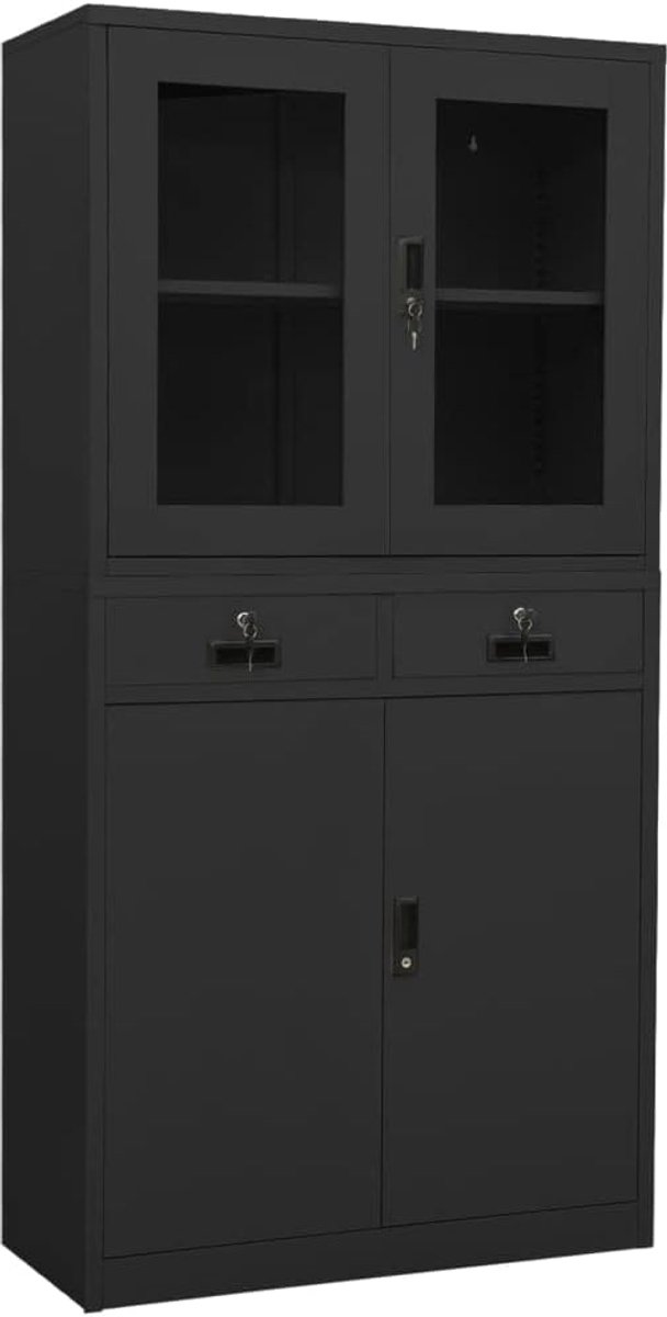 Archiefkast, kantoormeubilair, opbergkast, rookgrijs, 90 x 40 x 180 cm, staal en gehard glas