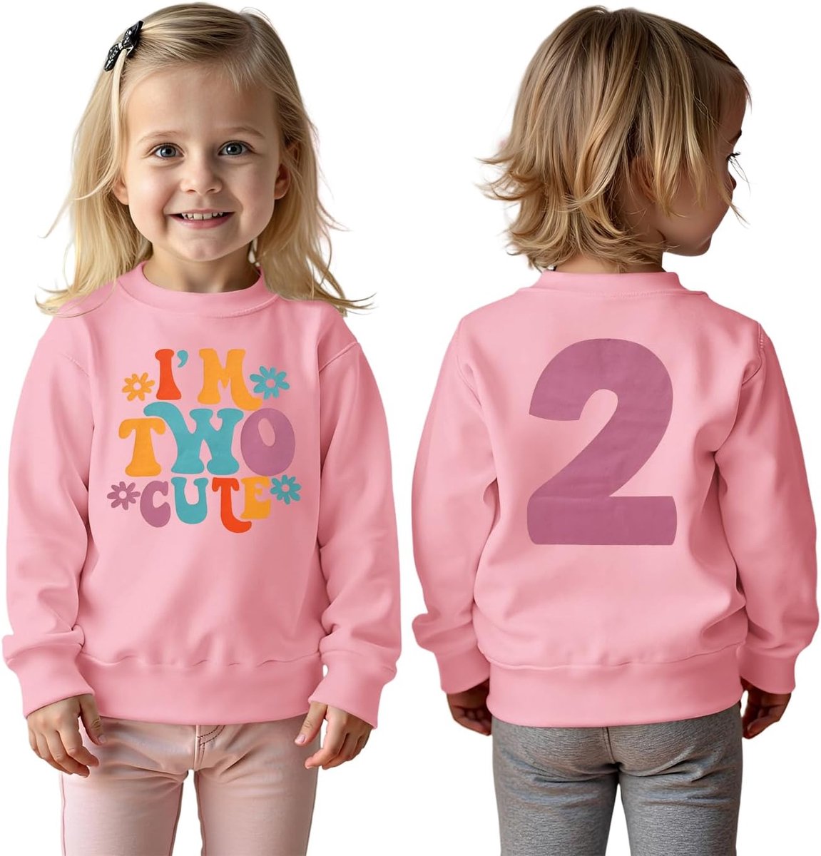 C&M WODRO 2e verjaardag meisje sweatshirt "I'm Two Cute" printer trui tweede verjaardag babykleding kinderen ronde hals lange mouwen baby aankondiging outfits herfst winter trui