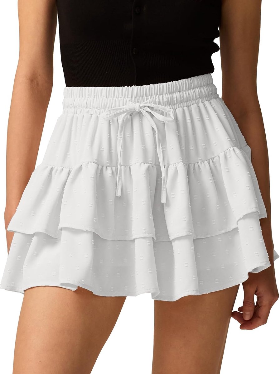 Zomer korte plooirok met shorts sexy minirok elegante ruches rok hoge taille meerlaagse zomerrok A-lijn stretch vrijetijdsrok casual strandrok