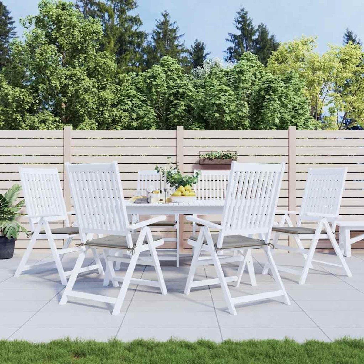 6 stuks, grijs, 40 x 40 x 4 cm, Oxford-weefsel, zitkussens met antislip koorden voor buiten en binnen, ademende waterafstotende bekleding