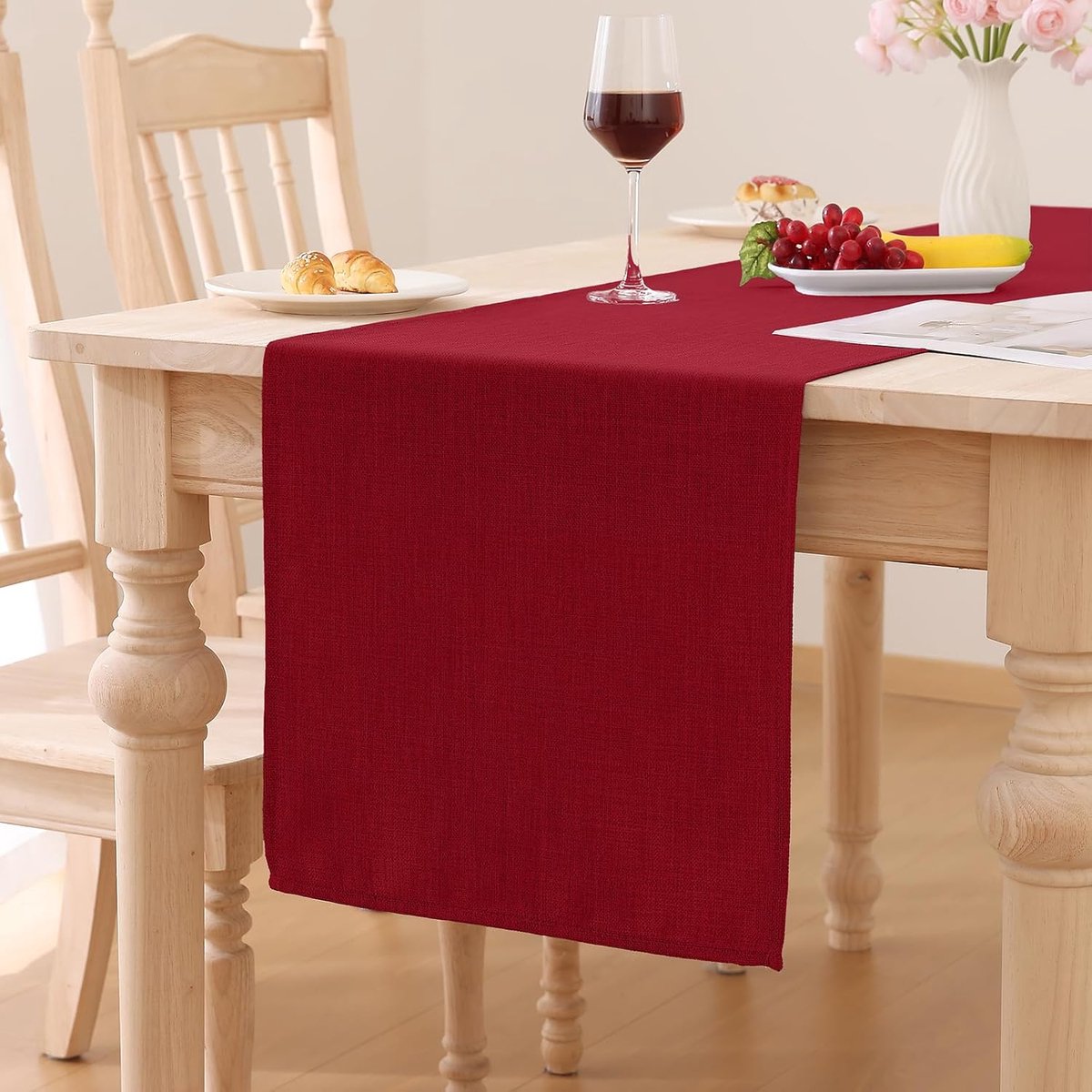 Linnen look tafelloper, rood, 40 x 140 cm
