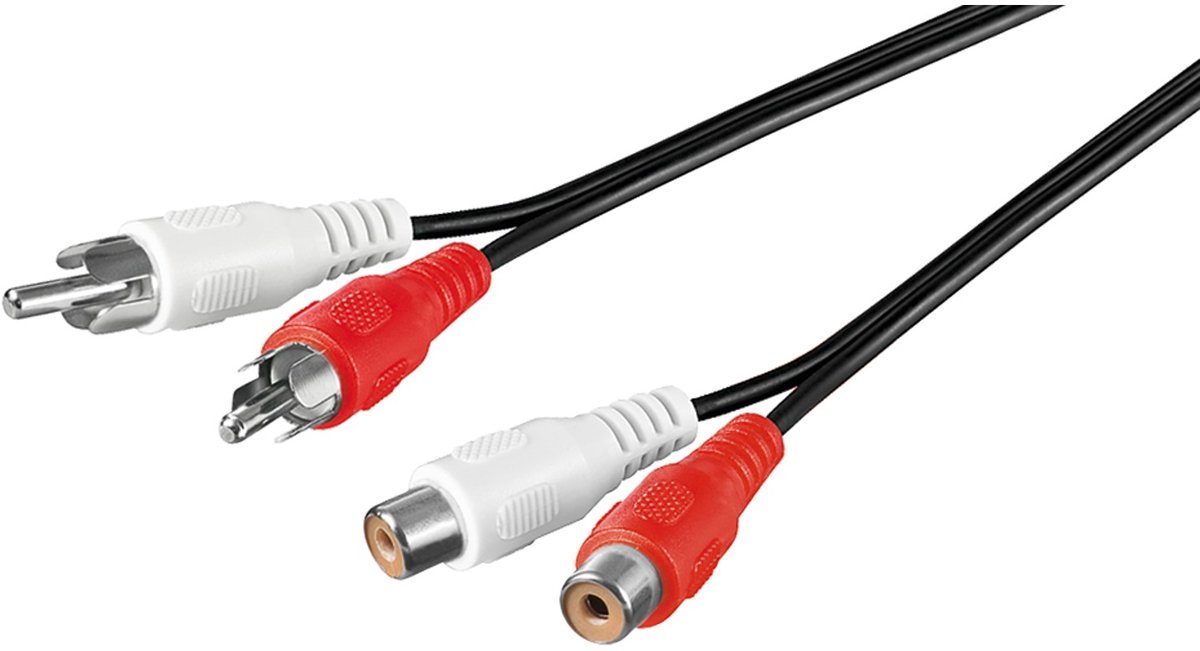Goobay Stereo verlengkabel 2x RCA, 2 x cinch-stekker (audio links/rechts) naar 2 x cinch-bus (audio links/rechts), 1,5 m