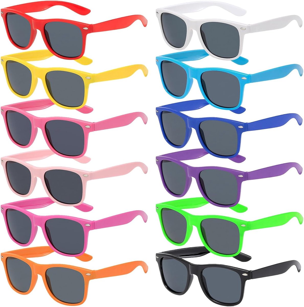 12 stuks neon zonnebril, feestbril, zonnebril voor feest, verjaardag, carnaval, zwembadfeest voor mannen en vrouwen (12 stuks, meerkleurig)