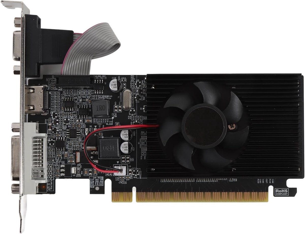 Grafische Kaart 1GB DDR3 64 BIT - 500 MHz Core, 589MHz Geheugen, VGA DVI HDMI -uitgang, Videokaart met Lage Ruis voor Pc -weergave en Multimedia -gebruik