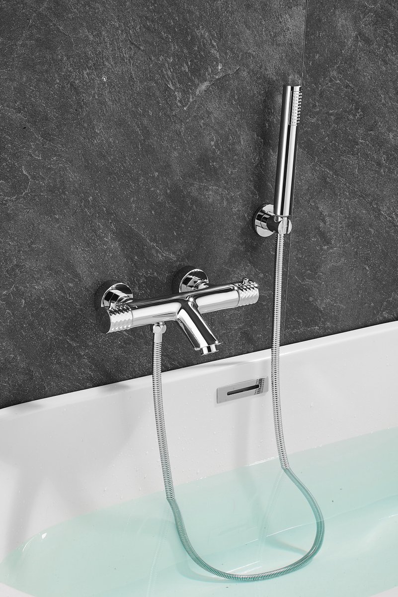 WEBO Oliver opbouw badkraan met handdouche complete set - Chroom - watervalontwerp - twee-knop bediening complete set