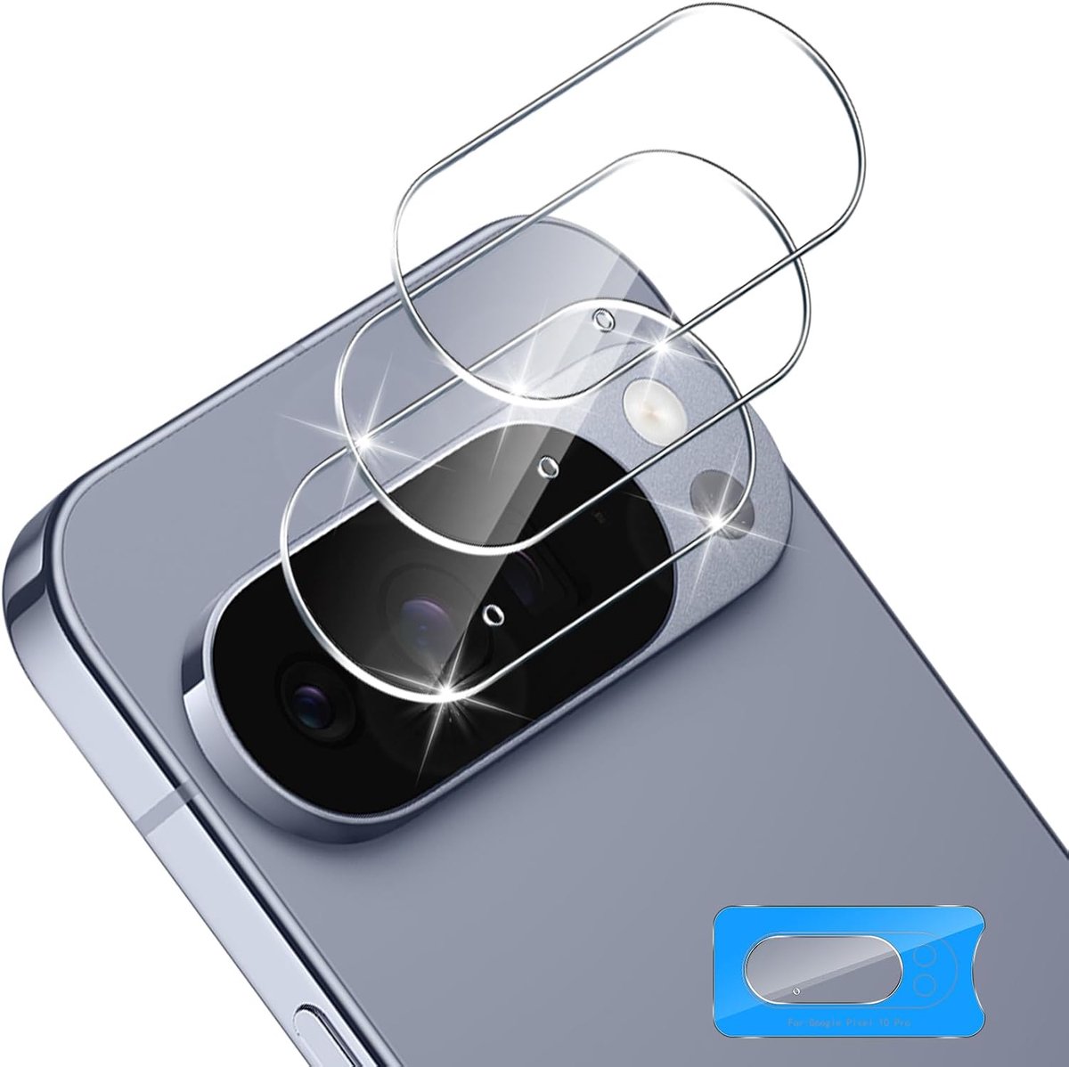 3 stuks camerabescherming beschermfolie voor Google Pixel 10 Pro voor pantserglas, 9H hardheid, krasbestendig, camerabescherming glas met positioneringshulp voor installatie, ultrahelder