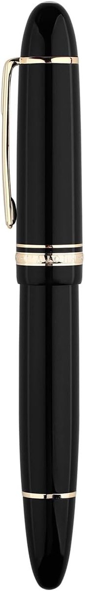 Piston Vulpen met Fijn Nib en Venster in Zwart Hars, Luxe Cadeau met Doos en Gouden Accenten