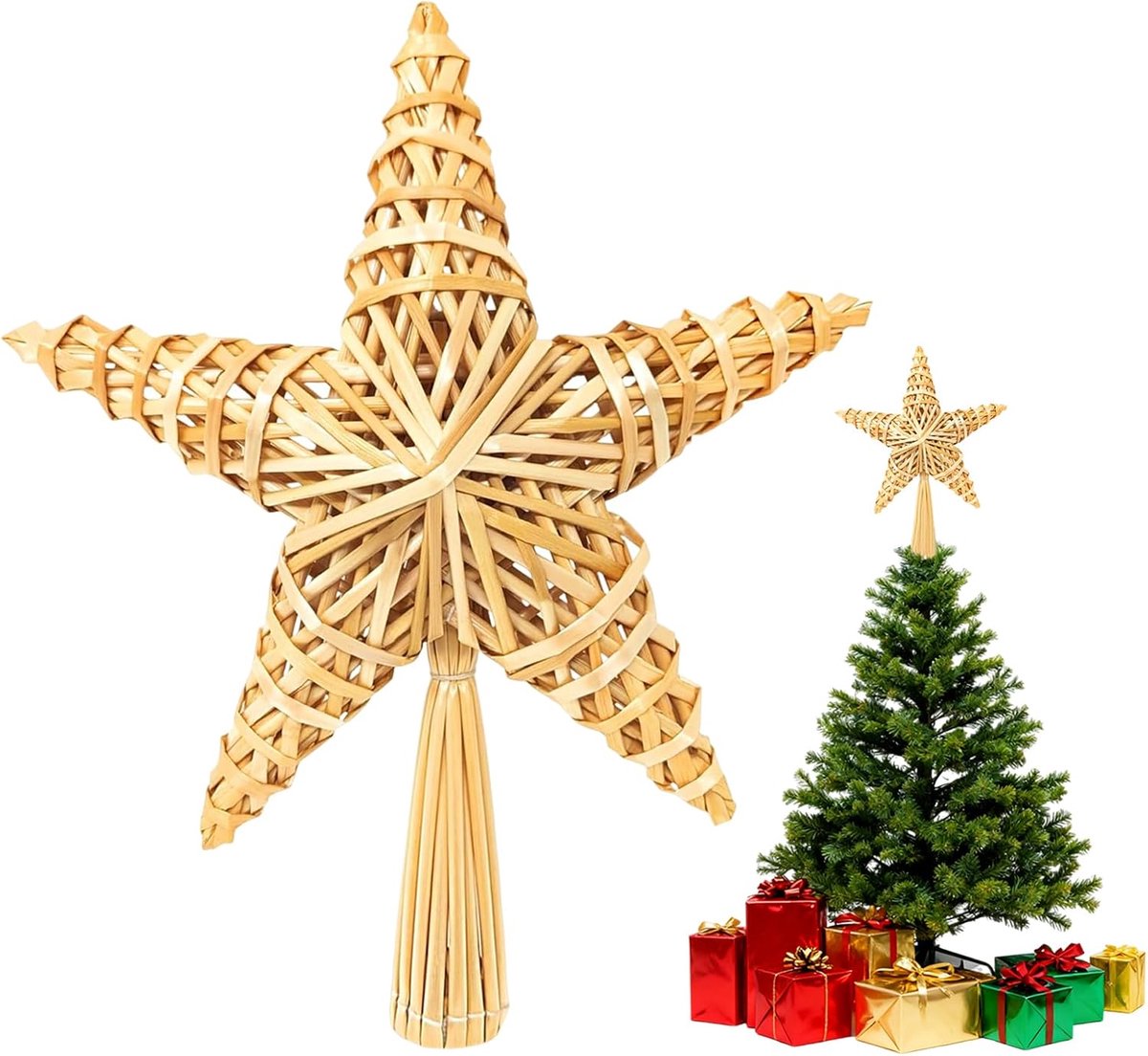 Boompieken (30,5 x 20 cm), natuurlijke handgemaakte stroster, kerstboompiek, stroster ter decoratie van de boompiek, kerstdecoratie, thee