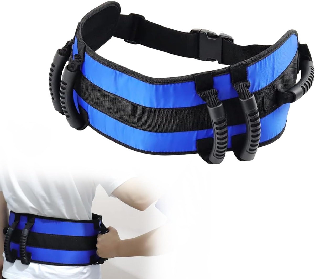 Loopriem van rubber en Oxford-stof, opstahulp voor senioren, transferriem, loopriem, loopriem voor ouderen met 4 handgrepen, instelbare lengte voor ouderen, bariatrisch, gehandicapten