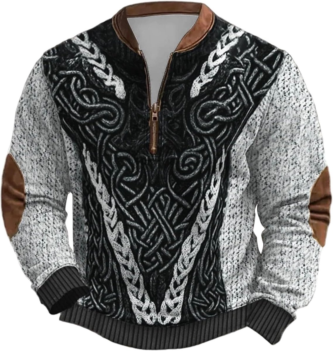 Middelzware trui met ronde hals en torrenrits, fleece gevoerd met Scandinavisch patroon, warme en zachte binnenlaag, casual winterkleding (lichtgrijs, XXL)