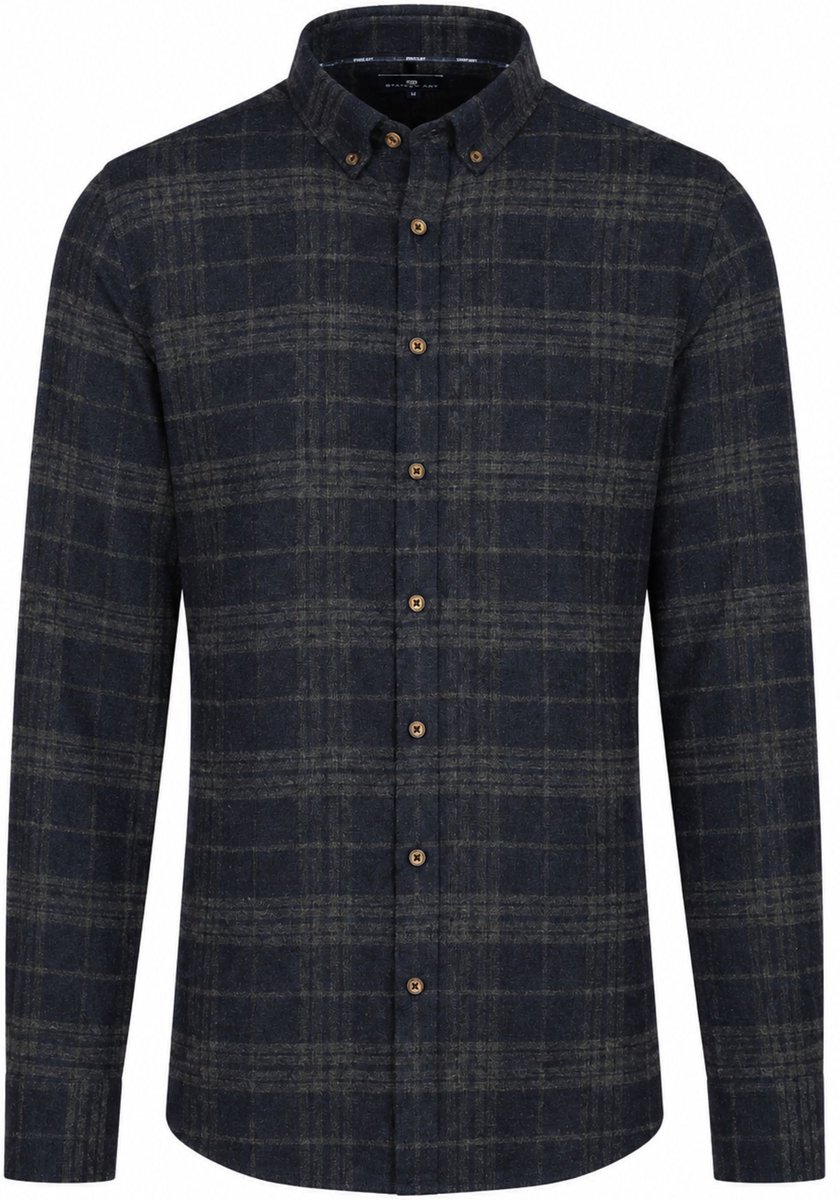 State of Art Overhemd Yarn Dyed Geruit Grijs op Donkerblauw (navy) - Maat XXL - Heren - Overhemden Casual