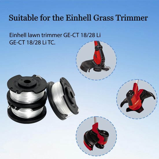 spoel voor Einhell GE-CT 18/28 Li en GE-CT 18/28 Li TC, nylon strimmer accessoires, 4,9 m lang, 1,6 mm diameter (4 spoelen + 1 dop) — afbeelding 3