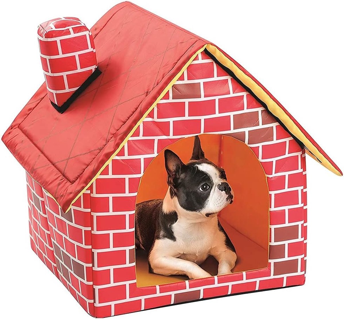 Draagbare huisdier huis rode baksteen warm bed huis pluche gezellige hond kat nestbed sofa warme slaapbed kennel thuis accessoires Honden bed (Grootte : A)