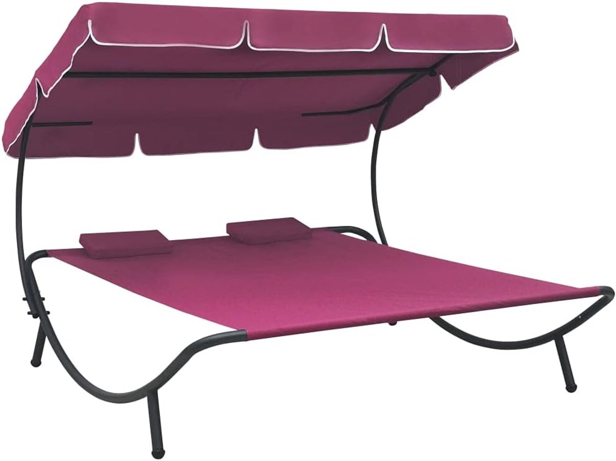 Zonneligstoel met zonnedak en kussen, roze, vrijetijdsligstoel, tuin, meubels, outdoor, tuinligstoel, geschikt voor tuin, terras, achtertuin, zwembad