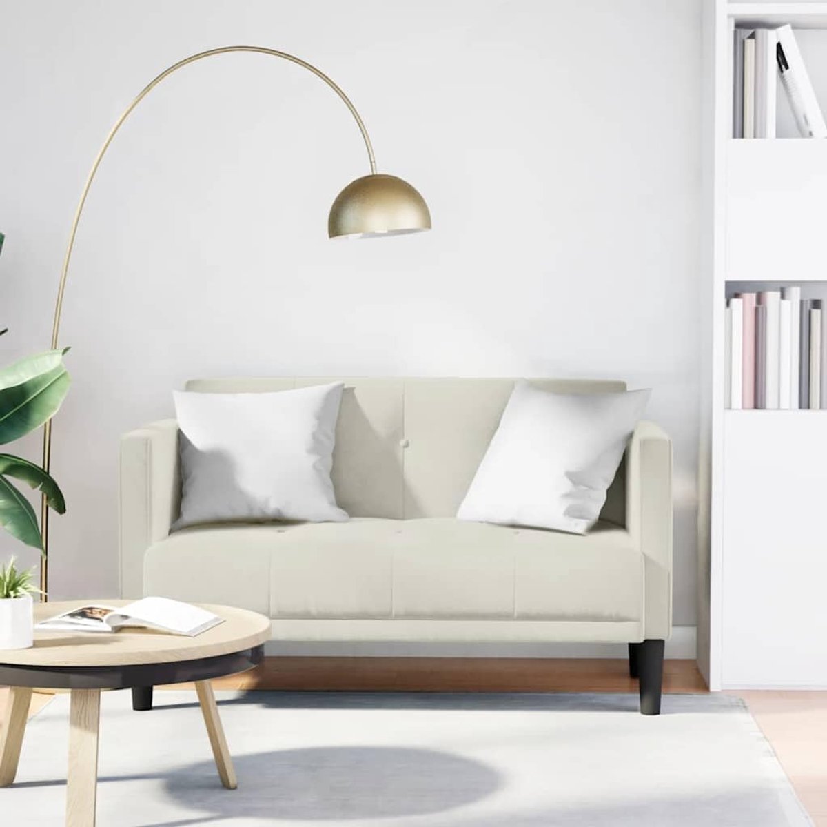 Crème 111 cm fluweel met zacht velours, comfortabele schuimrubberen veerkern en robuust multiplex frame voor duurzame stabiliteit en stijlvolle woonkamer