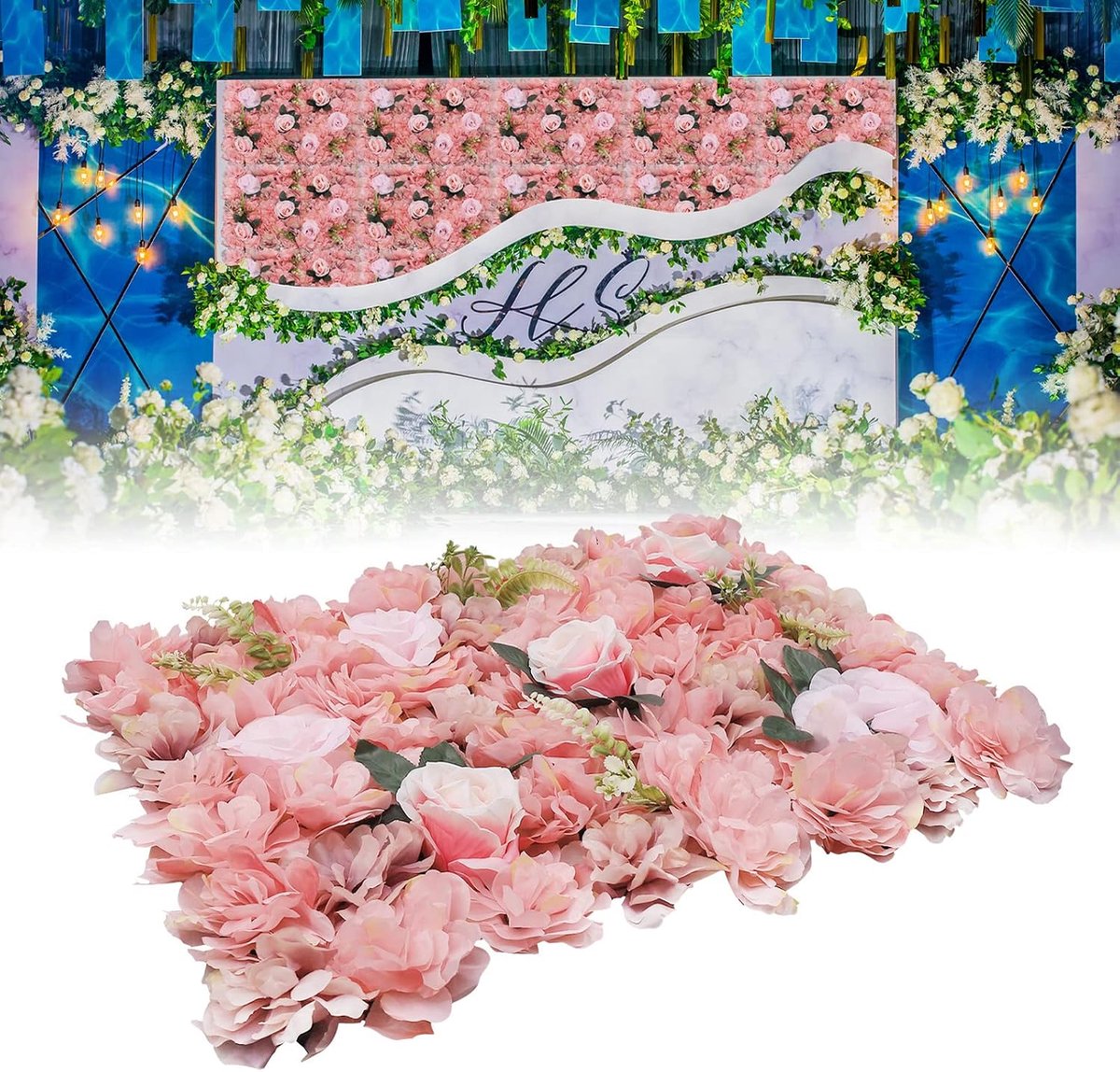 Kunstbloemenwand, rozenwand, party, doe-het-zelf, bruiloftsfeest, bloemenachtergrond, bloemenpanelen, decoratie, meerdere kleuren (roze)