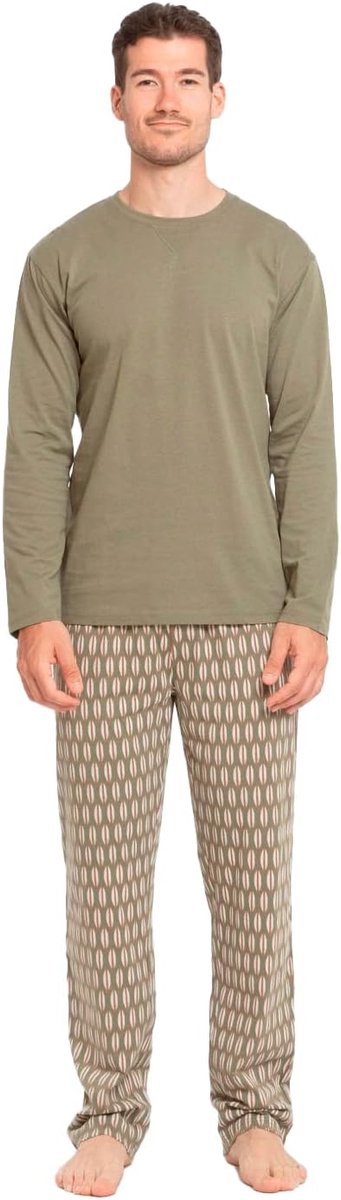Katoenen pyjama voor heren met lange mouwen en lange broek, lente en herfst, pyjamaset, elastische taille, cadeau voor heren
