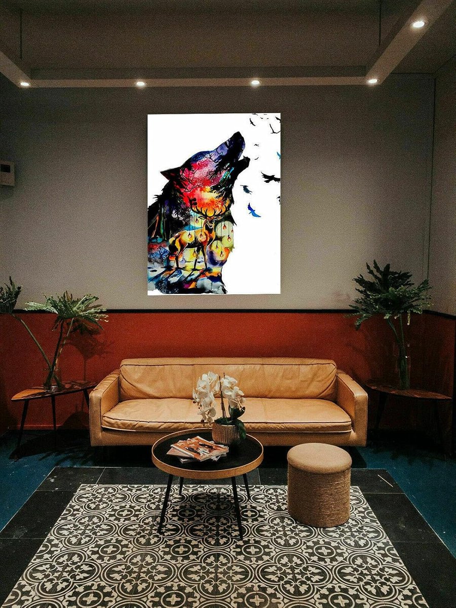 Digital Art Wolf Head Hert Canvas Foto 1-delig Hoogwaardige Kunstdruk Moderne Muurschilderingen Wanddecoratie Ontwerp Muur Afbeelding, Grootte: 60 x 40 cm