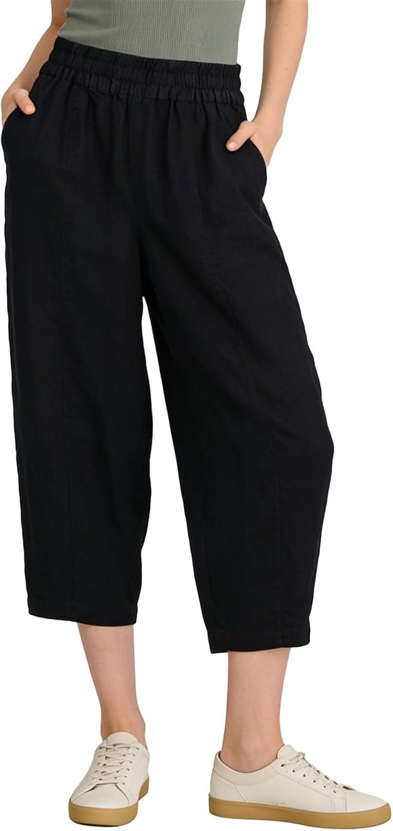Linnen broek dames 7/8 linnen broek wijde damesbroek zomerbroek losse broek zomer harembroek lichte vrijetijdsbroek stretch stoffen broek elastische tailleband met zakken