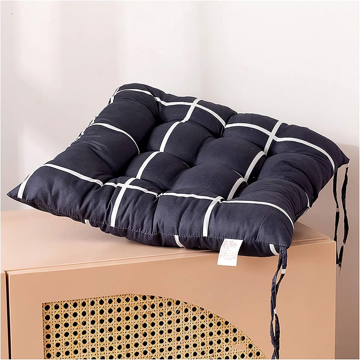 Pad voor Eetkamerstoel Tuin Keuken Stoel Kussen Met Tie On_9 Stitch_ Binnen/Outdoor Comfortabele stoelpads voor Keuken stoelkussens 9 steek kussens, Stoel Seat Pad, Multicolor-Zwart raster 45x45x5c